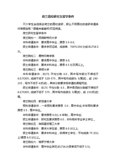 荷兰高校研究生留学条件