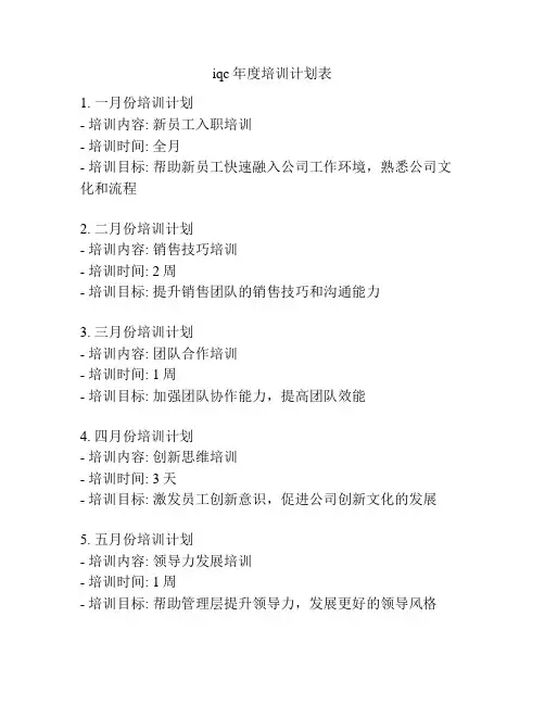iqc年度培训计划表