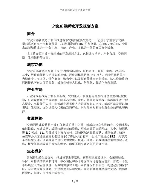 宁波东部新城开发规划方案