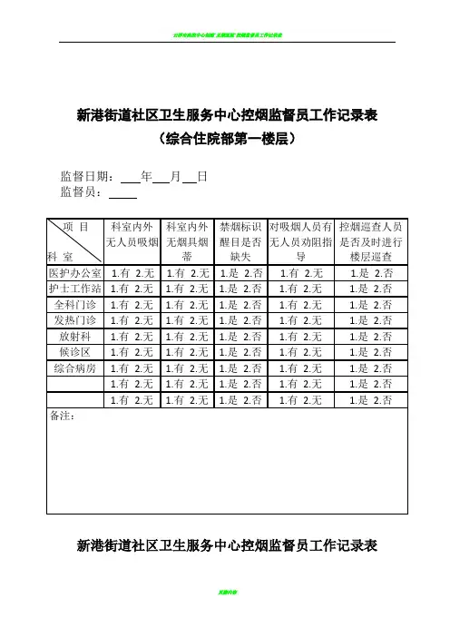 控烟监督员巡查员工作记录簿表