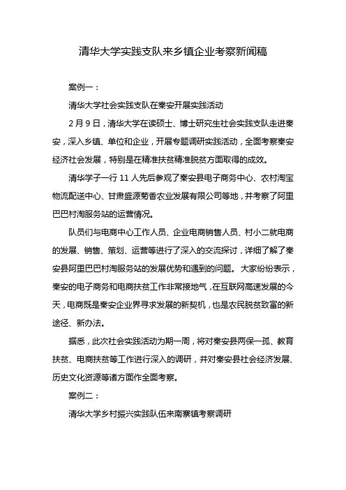 清华大学实践支队来乡镇企业考察新闻稿