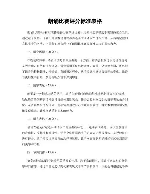 朗诵比赛评分标准表格