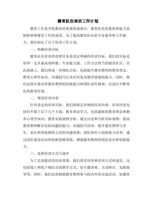 德育队伍培训工作计划