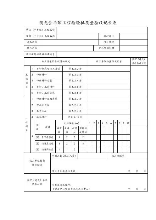 明龙骨吊顶工程检验批质量验收记录表