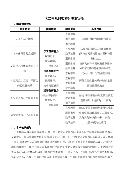 高中数学人教A版2019必修第二册 第八章《立体几何初步》本章教材分析 