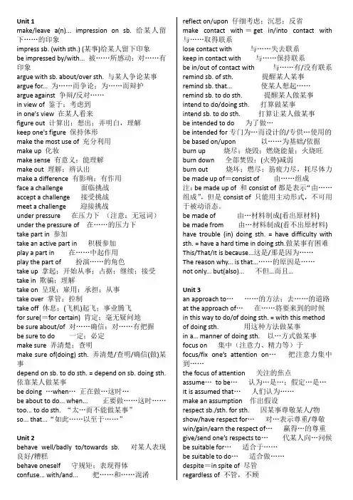 2019外研版Book1短语