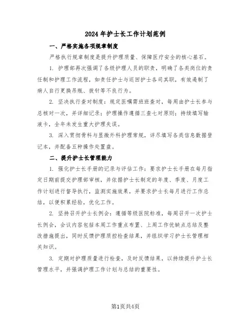 2024年护士长工作计划范例（三篇）