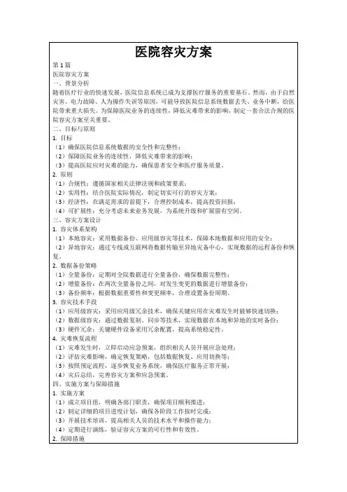 医院容灾方案
