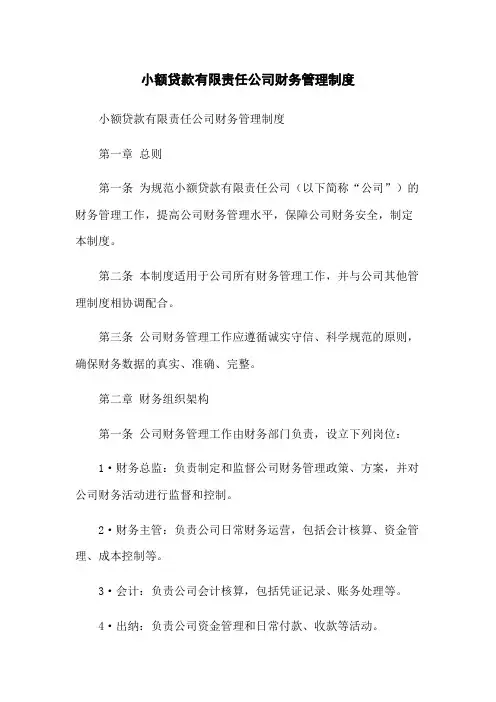小额贷款有限责任公司财务管理制度