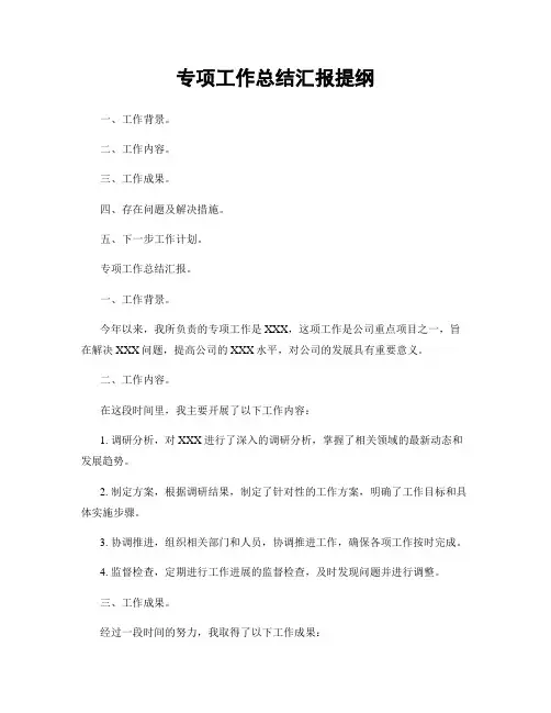 专项工作总结汇报提纲