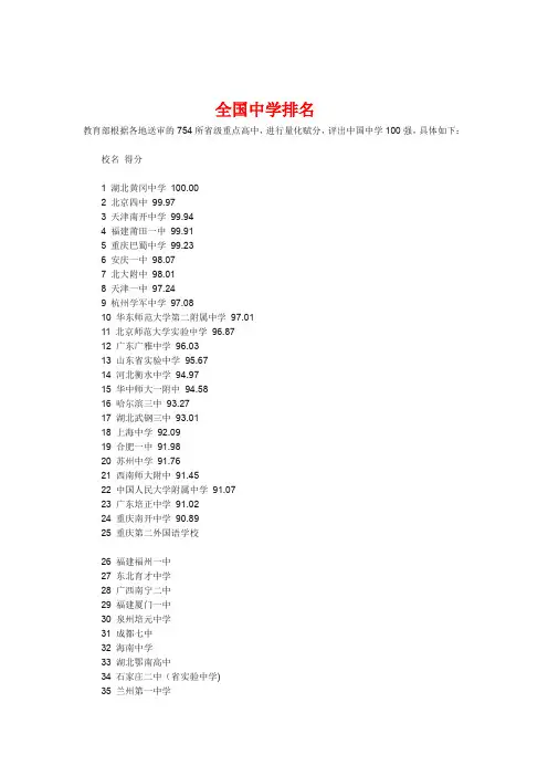 全国中学排名前100名