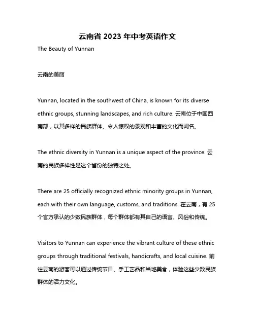云南省2023年中考英语作文