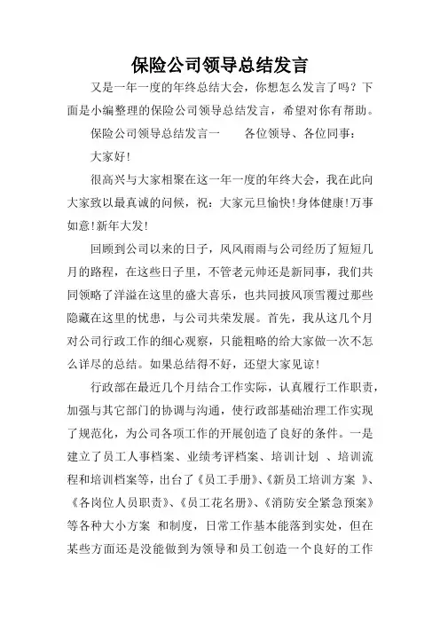 保险公司领导总结发言