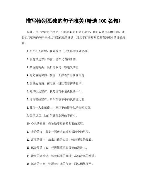 描写特别孤独的句子唯美(精选100句)