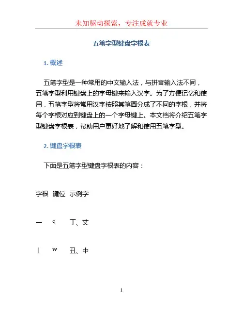 五笔字型键盘字根表