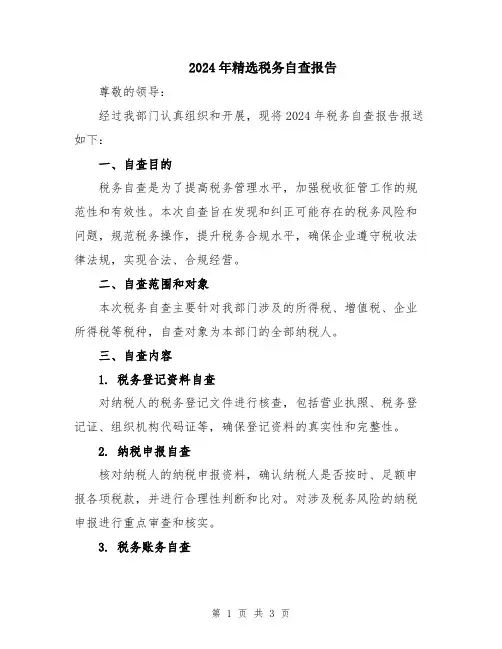 2024年精选税务自查报告