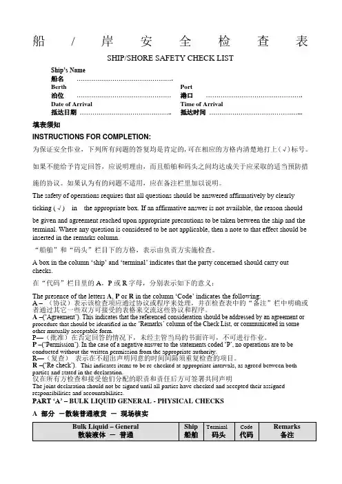 港口码头船岸检查表