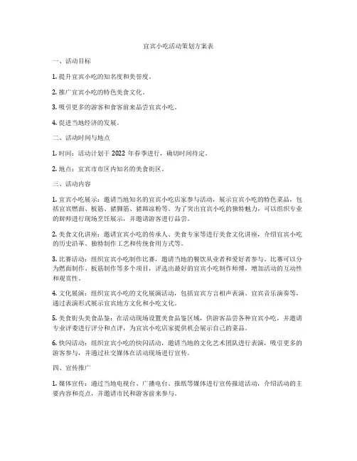宜宾小吃活动策划方案表