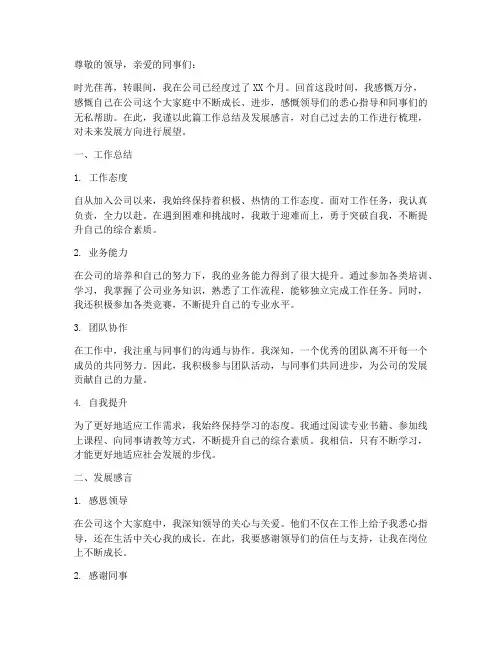 工作总结及发展感言