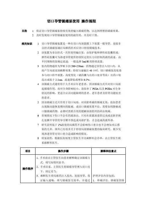 切口导管镇痛泵使用 操作规程