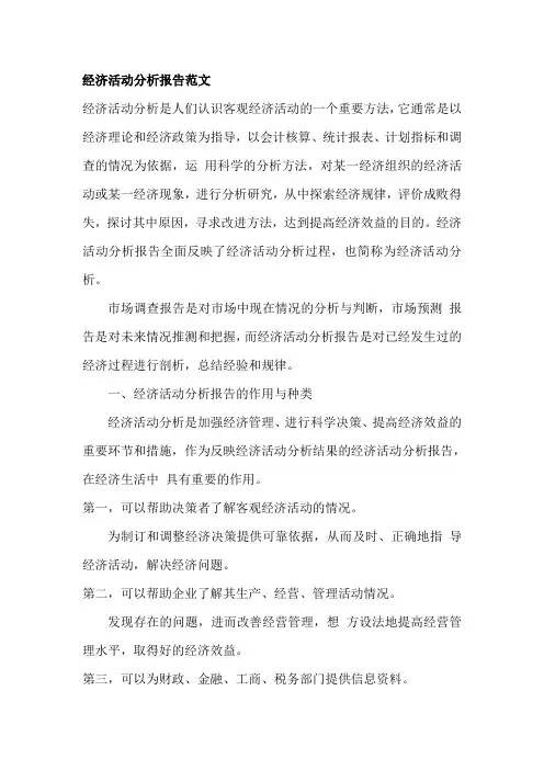 经济活动分析报告范文
