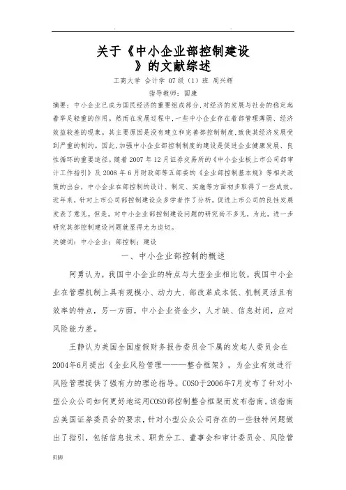 内部控制文献综述
