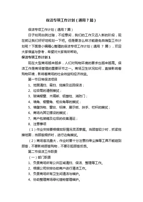 保洁专项工作计划（通用7篇）