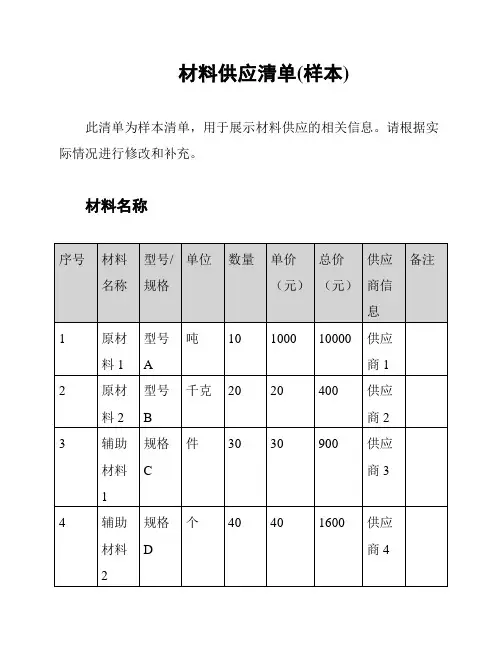 材料供应清单(样本)