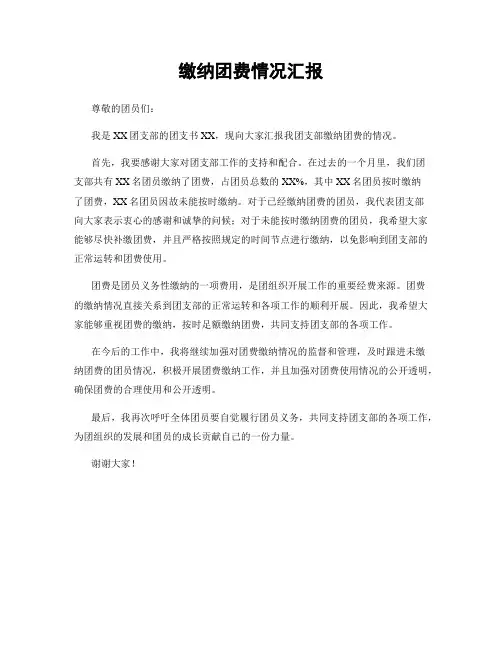 缴纳团费情况汇报