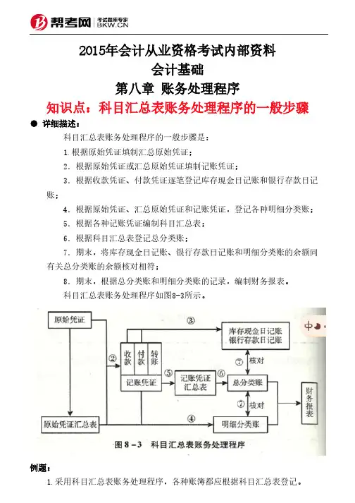 第八章 账务处理程序-科目汇总表账务处理程序的一般步骤