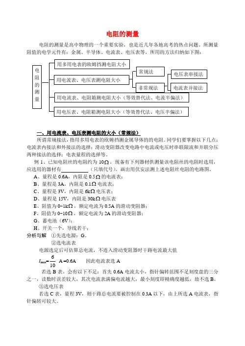 高中物理高二物理电阻的测量(知识点方法总结)