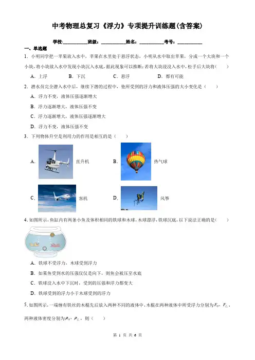 中考物理总复习《浮力》专项提升训练题(含答案)