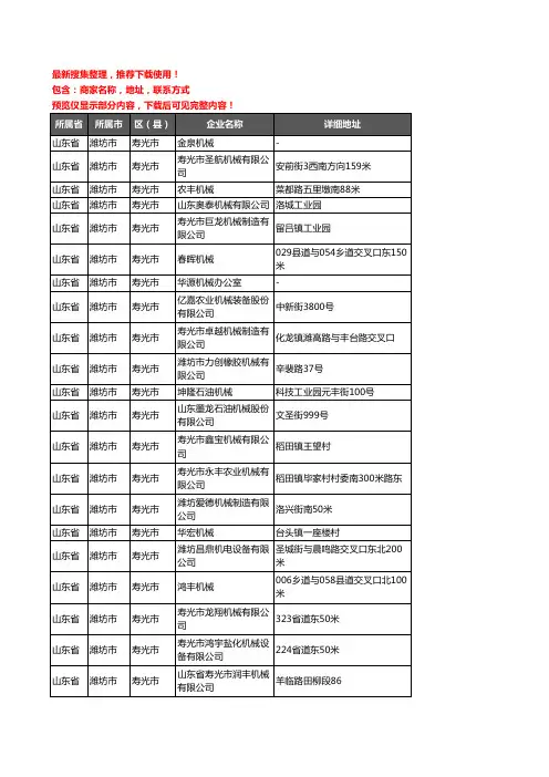 新版山东省潍坊市寿光市机械机电企业公司商家户名录单联系方式地址大全57家
