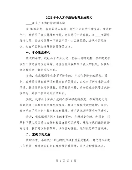 2024年个人工作经验教训总结范文