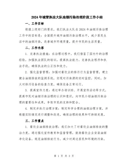 2024年城管执法大队油烟污染治理阶段工作小结