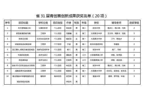 31届青创赛获奖汇总表 (1)