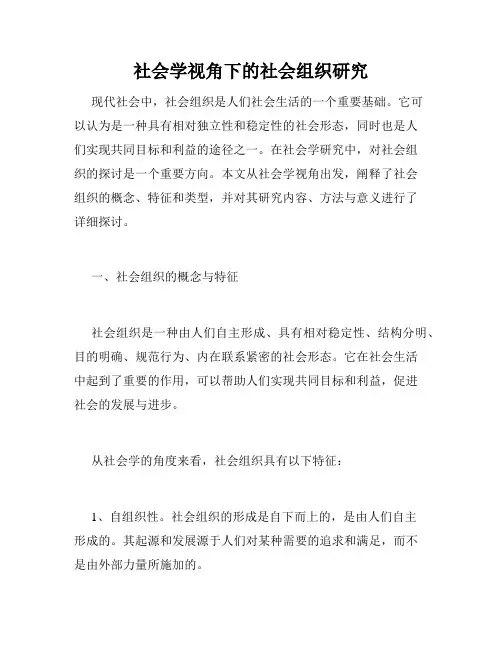 社会学视角下的社会组织研究