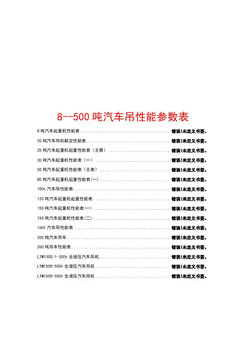 汽车吊性能全参数表