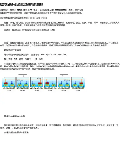 绍兴地铁1号线制动系统功能简述