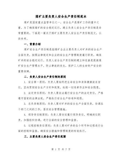 煤矿主要负责人安全生产责任制范本(5篇)