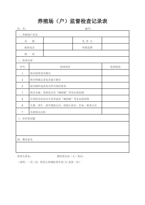 养殖场(户)瘦肉精监督检查记录表