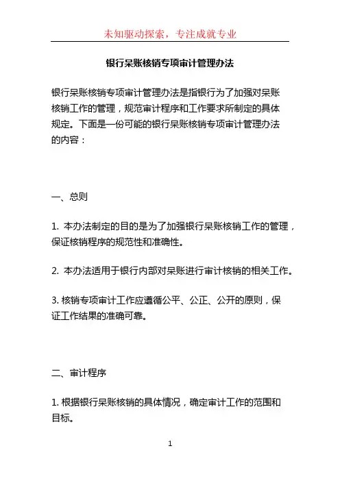 银行呆账核销专项审计管理办法