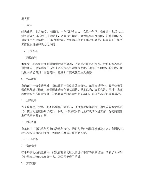压丸工年度总结(3篇)