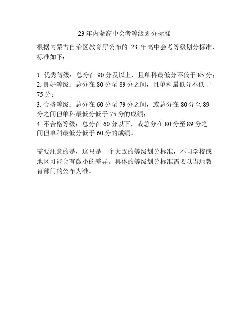 23年内蒙高中会考等级划分标准