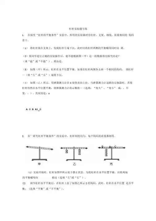 苏科版九年级 物理111杠杆实验题专练含答案.docx
