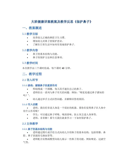 大班健康详案教案及教学反思《保护鼻子》