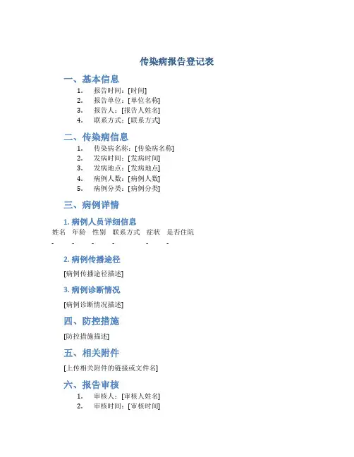 传染病报告登记表