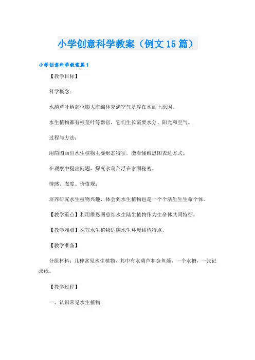 小学创意科学教案(例文15篇)