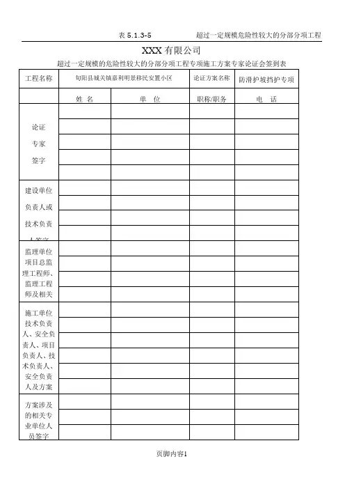 超过一定规模的危险性较大的分部分项工程专项施工方案专家论证会签到表