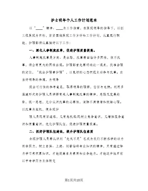护士明年个人工作计划范本（五篇）